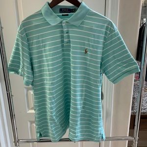 Polo large light green and white striped shirt size L